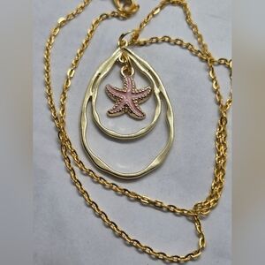 Gold-Tone Necklace with Pink Starfish Pendant - Elegant Women's Jewelry